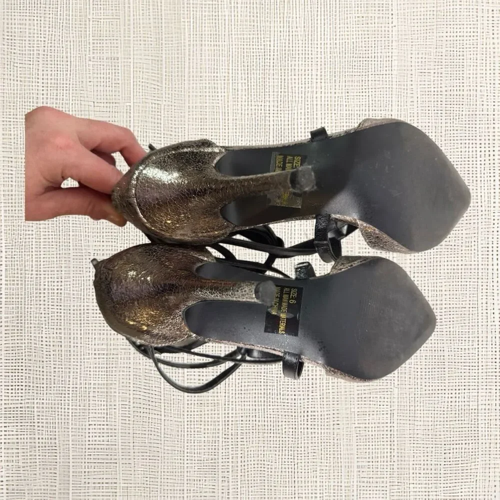 VTG Charlotte Russe Strappy Heels Metallic Gunmetal Pointed Toe Stilettos Size 6